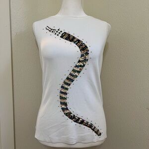 White Fitted Sequin Tank Top
